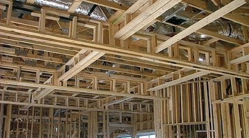 To get the desired faux beam width, these framers built side by side 2x4 box frames